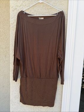 Akiko Women's Brown Long Sleeve Popover Tunic Dress Size L NWT